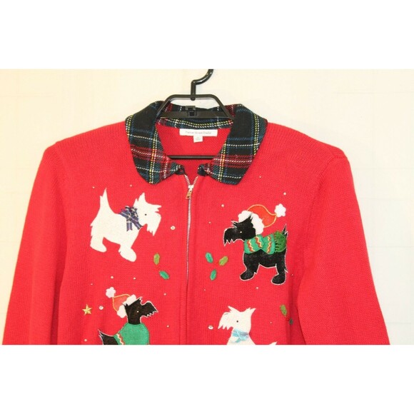 Mercer Street Studio Cardigan Scottie Dog Red Christmas Sweater Womens Size XL - Picture 3 of 6